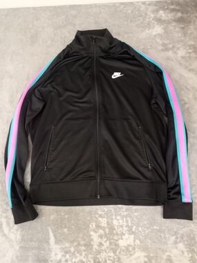 Nike Black Track Men'sJacket with Pink & Aqua Side Stripes Size Large